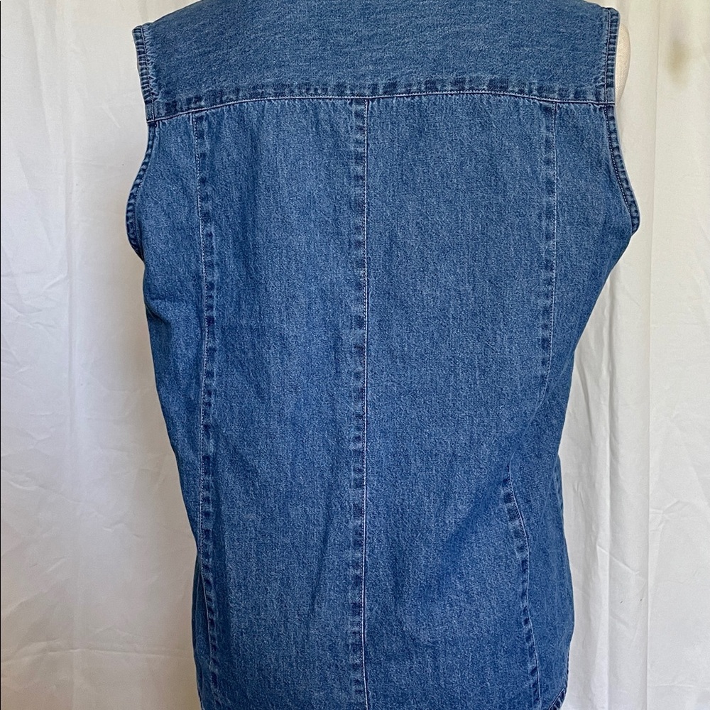 Vintage 90s Blue Denim button up tank blouse szLg - Picture 3 of 7